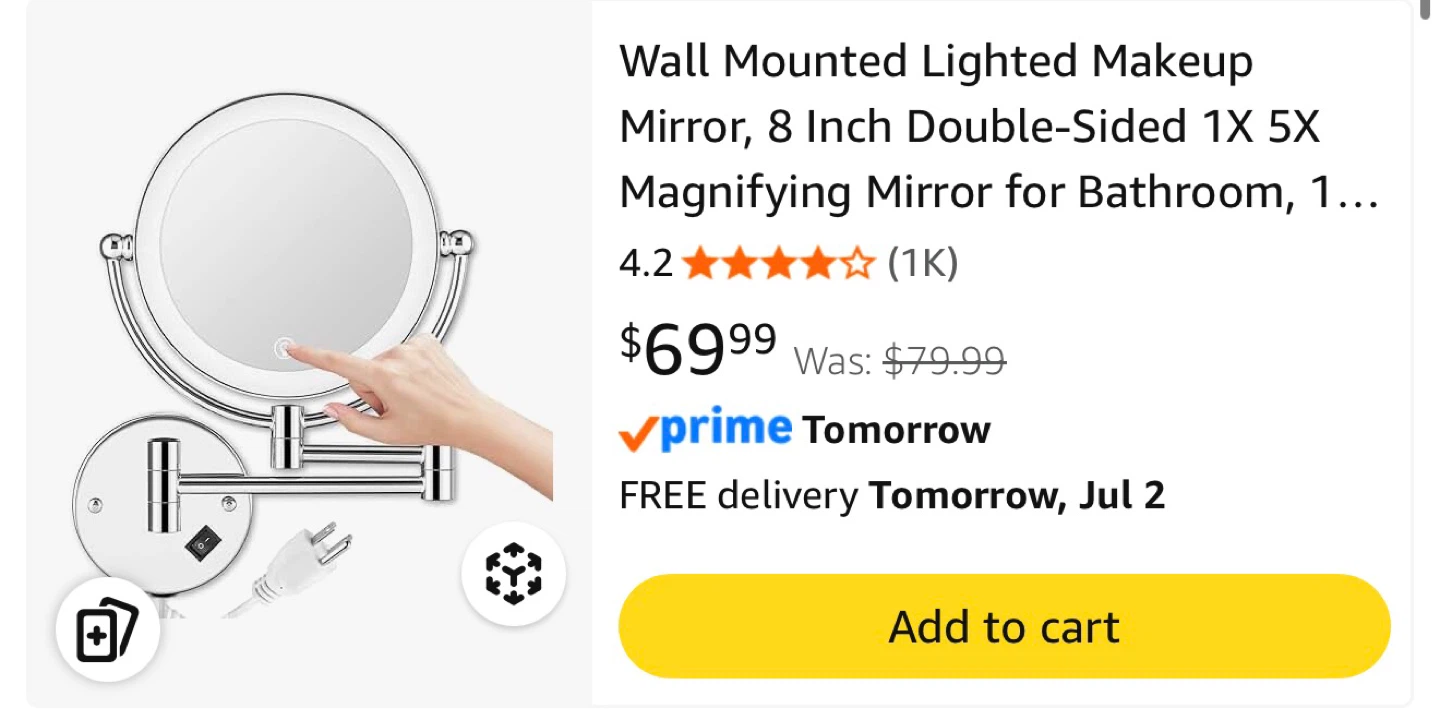 Black Wall Mounted LED Makeup Mirror 10inch