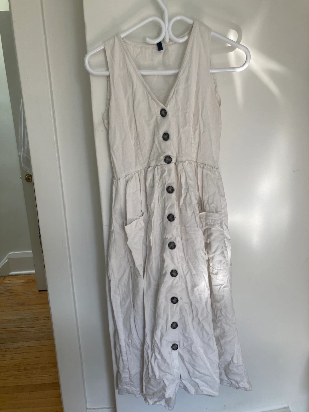 Zara Cream Button-Up Midi Linen Dress