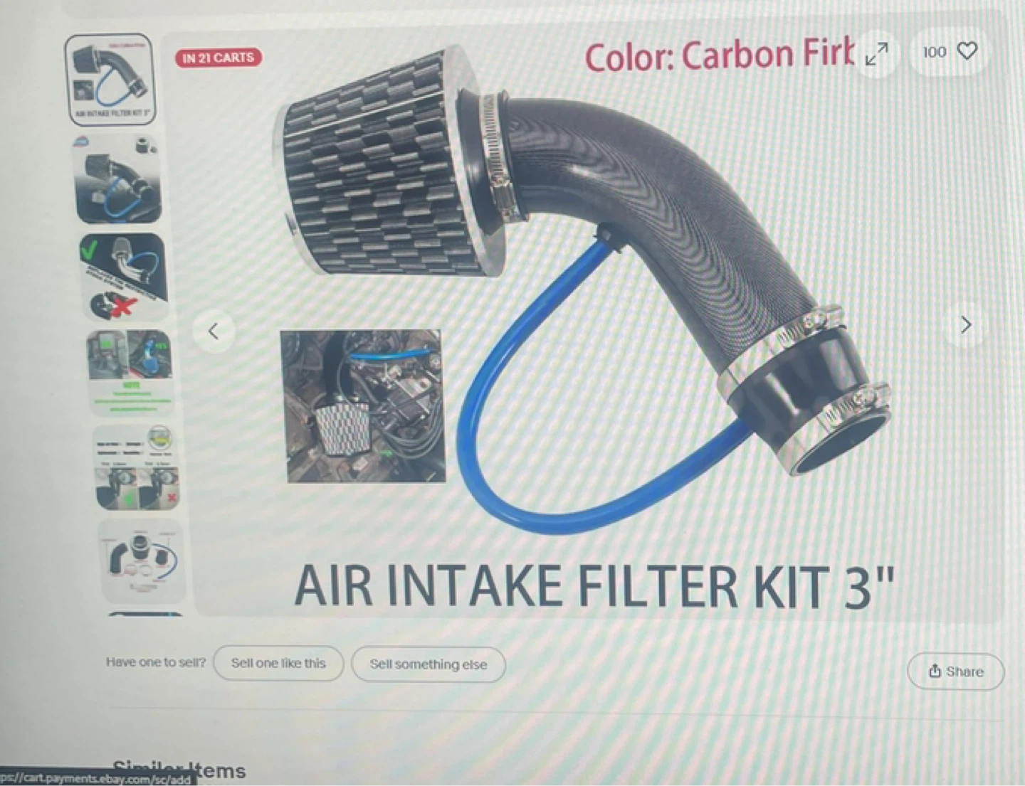 Air Intake Filter Kit 3" Carbon Firk