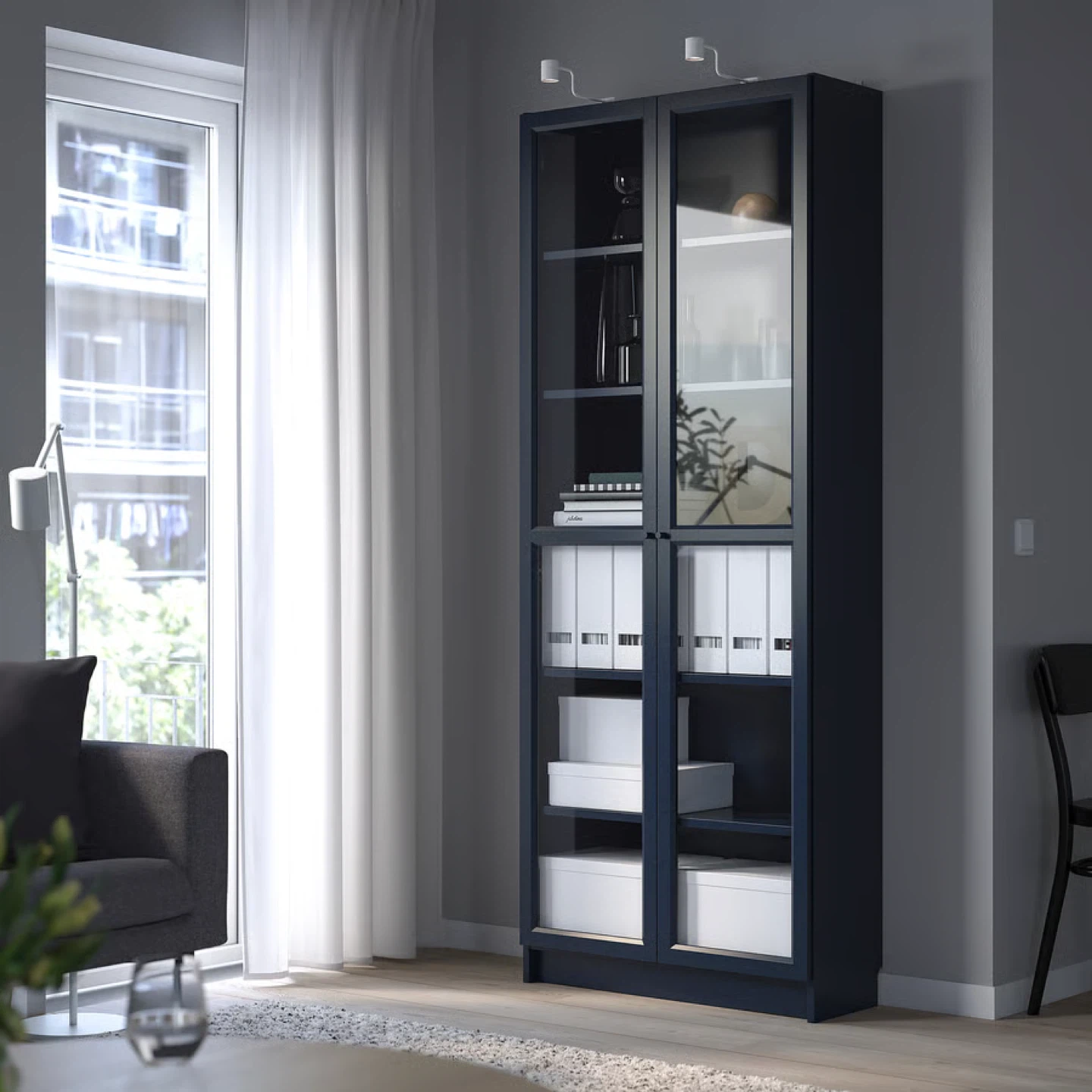 Half price! Navy Blue Display Cabinet with Glass Doors (x2) - photo 3