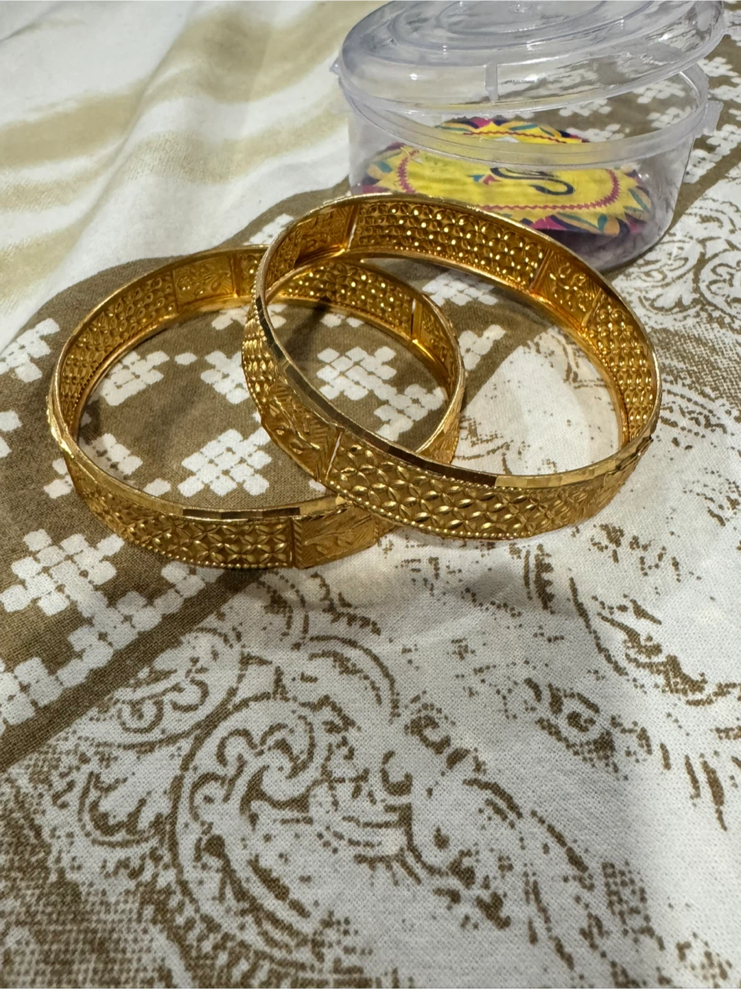Gold Tone Ornate Bangle Bracelets (Set of 2)