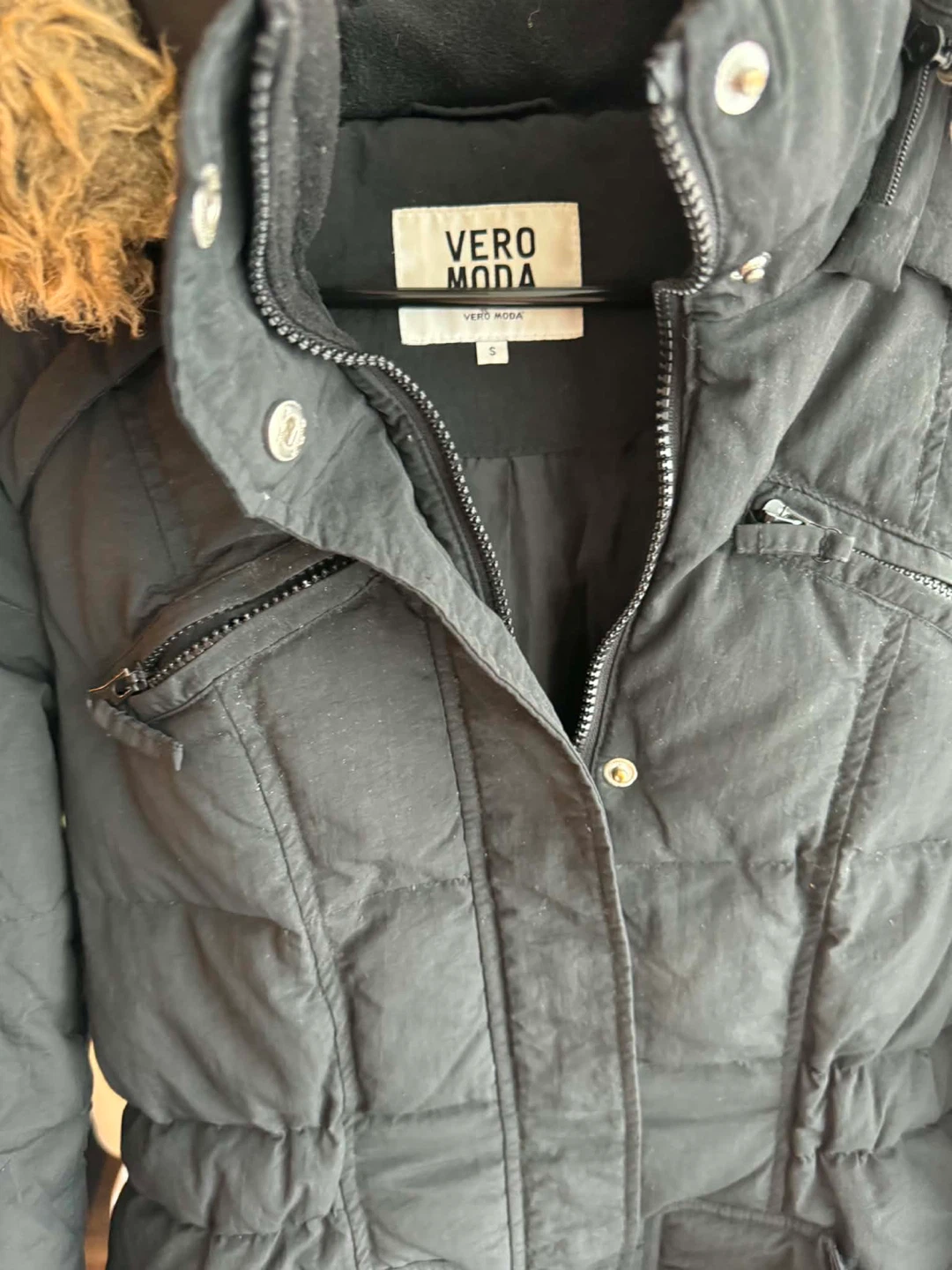 MOVE OUT SALE! Vero Moda Black Puffer Jacket with Fur Trim Hood - photo 3