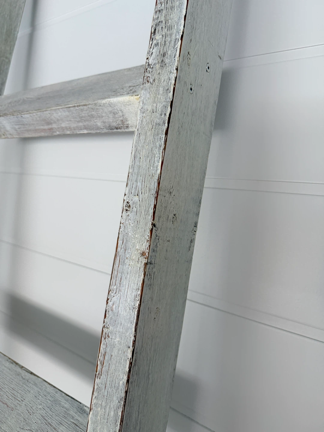 Distressed White Wooden Ladder Shelf - photo 2