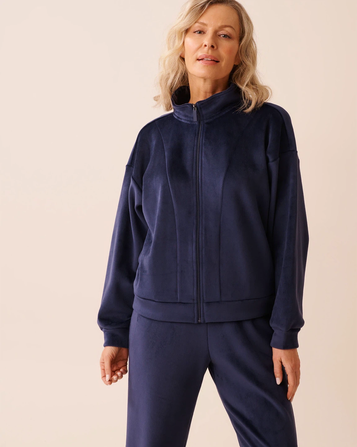 La Vie en Rose Navy Velour Zip-Up Jacket