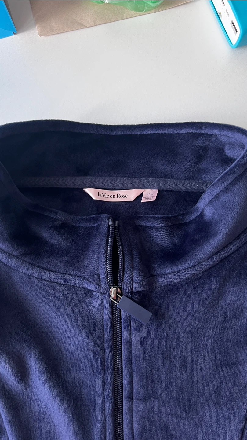 La Vie en Rose Navy Velour Zip-Up Jacket - photo 3