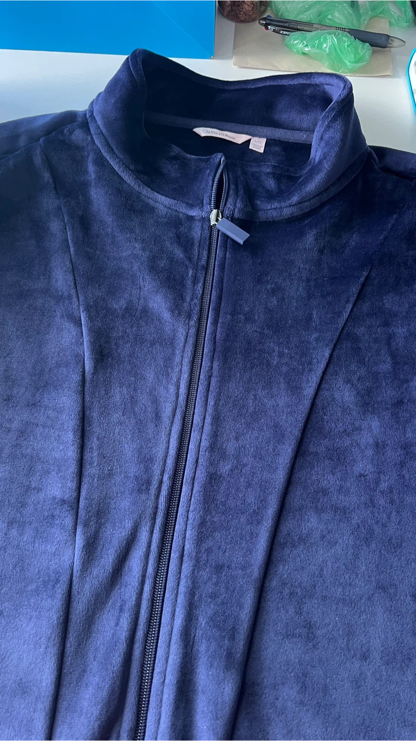 La Vie en Rose Navy Velour Zip-Up Jacket - photo 4