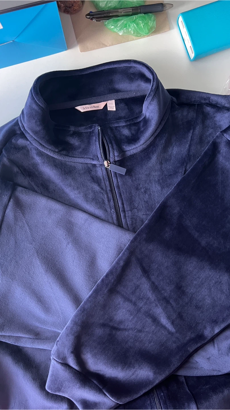 La Vie en Rose Navy Velour Zip-Up Jacket - photo 5