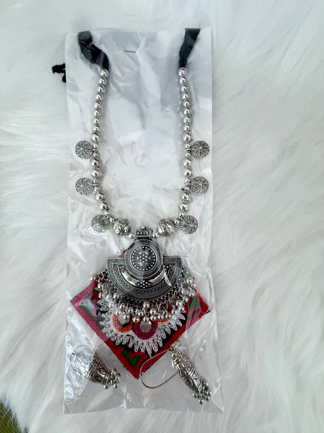 Silver Oxidized Necklace and Earring Set