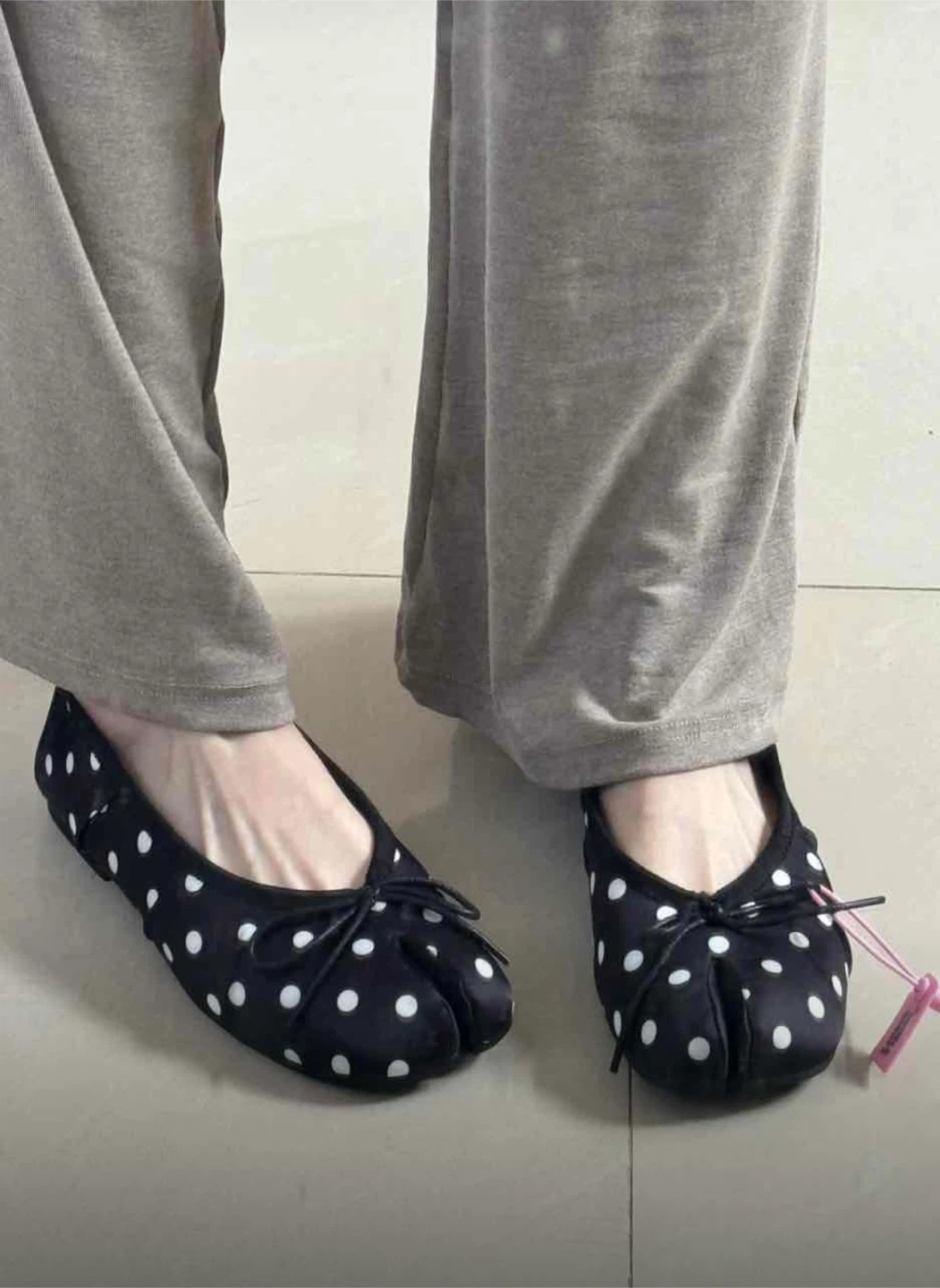 Black White Polka Dot Split-Toe Flats - photo 2