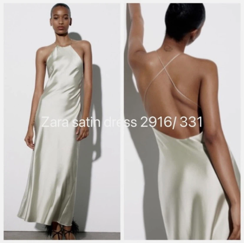 Zara Sage Green Satin Slip Dress - photo 3