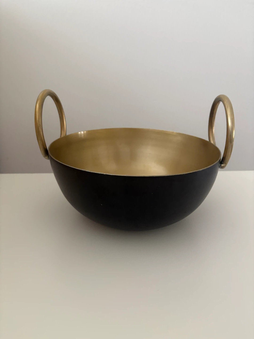 Brass and Black Serving Bowl with Handles