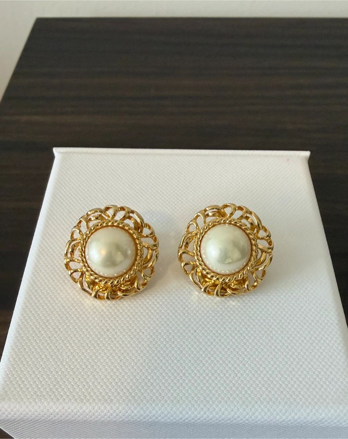 Vintage Alfred Sung Gold Filigree Pearl Clip‑On Earrings - photo 2