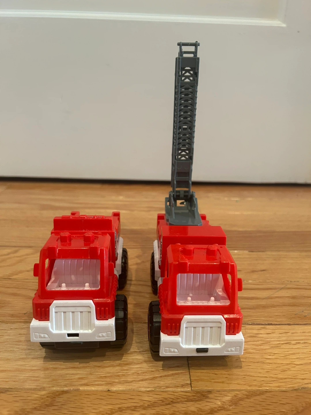 Set of 2 Red Toy Fire Trucks with Ladders