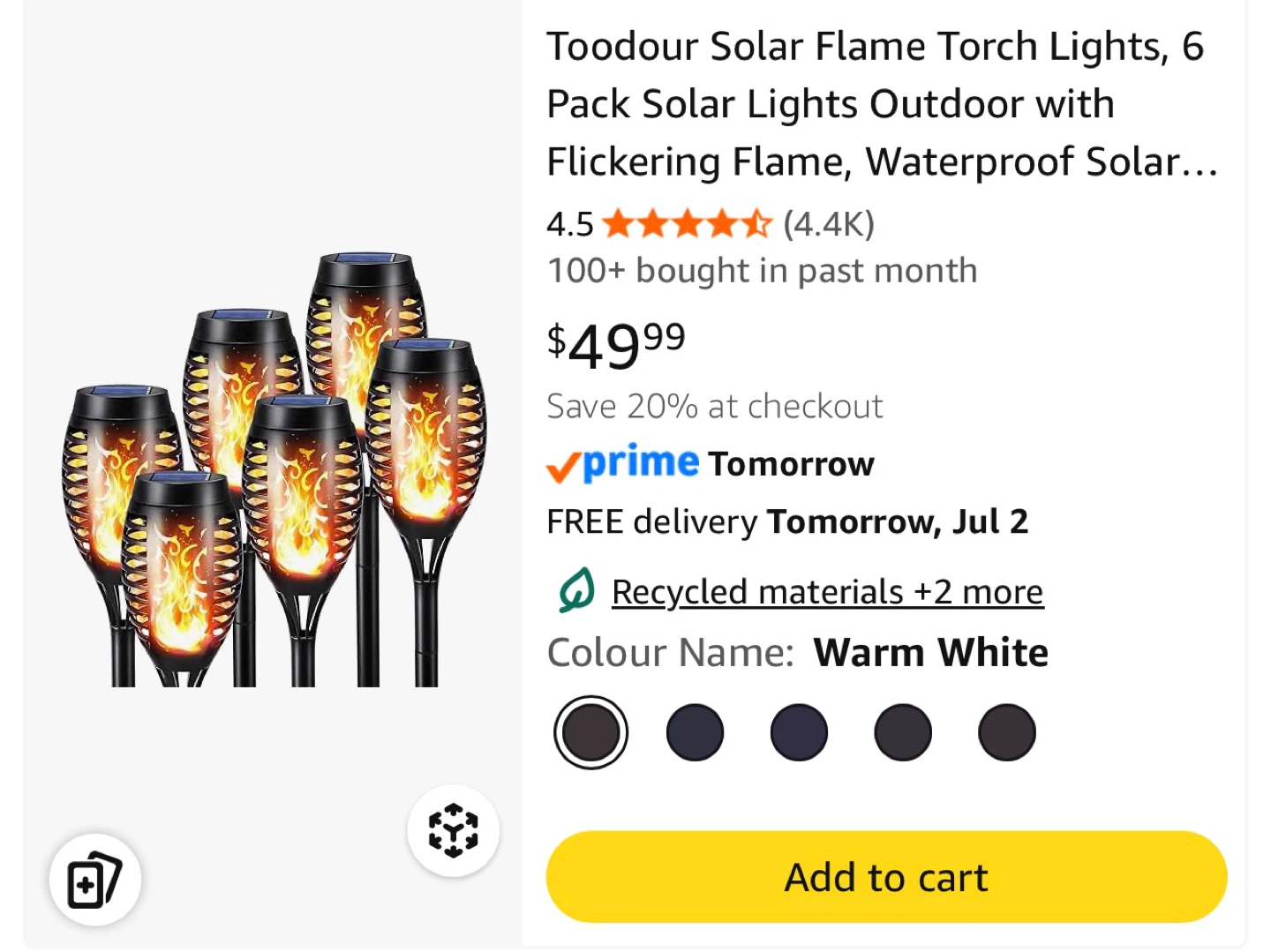 Toodour Solar Flame Torch Lights