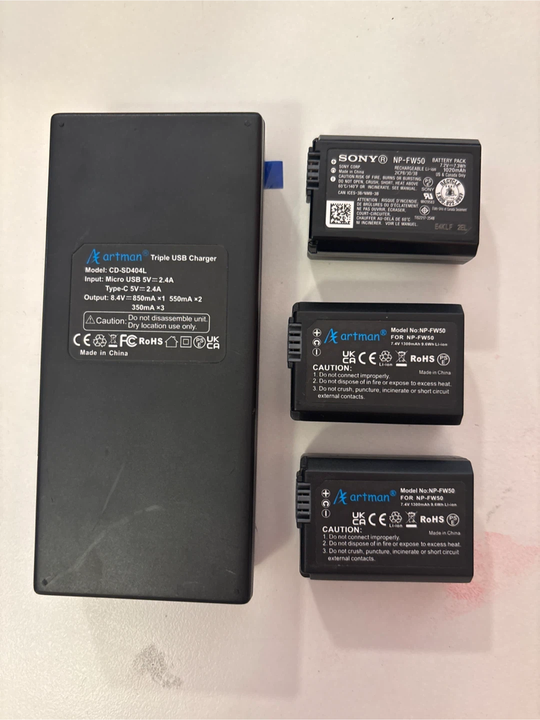 Sony NP-FZ100 & NP-FW50 Batteries w/ ENREGON & Artman Chargers