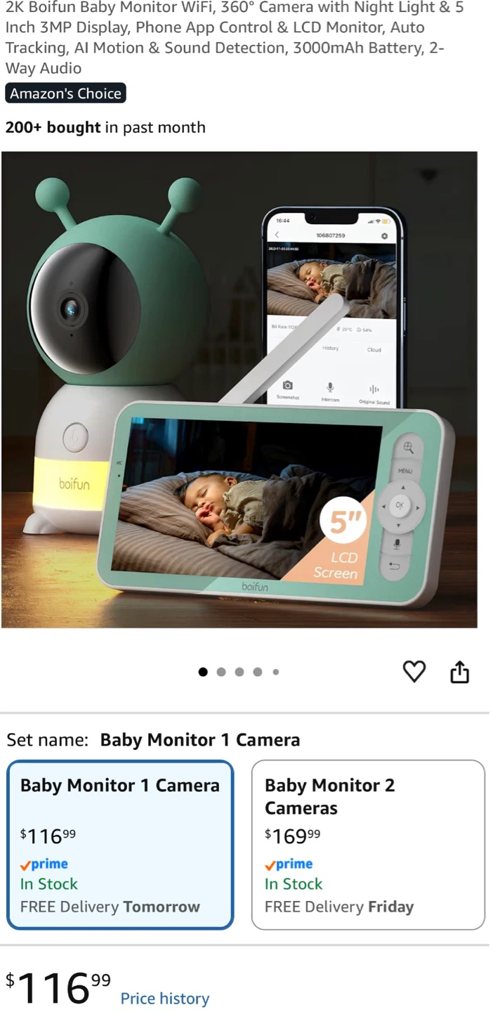 Boifun 2K Baby Monitor with 5" LCD Screen