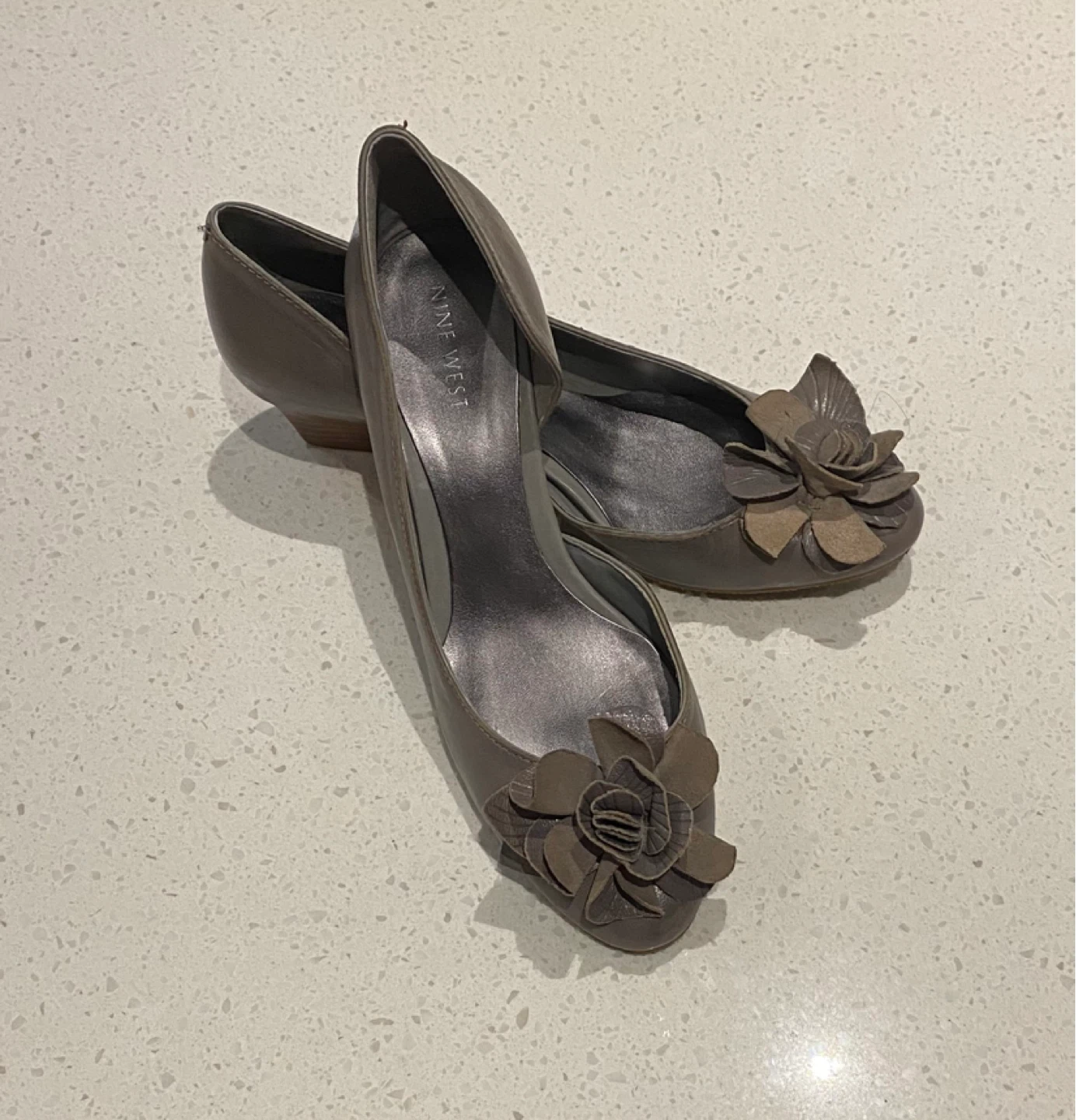 Nine West Women's Grey Wedge Heels with Flower Detail