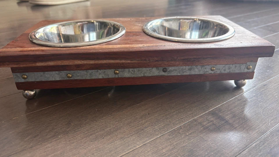 Wooden Dog Bowl Stand with Stainless Steel Bowls