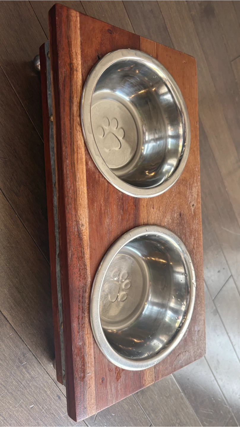 Wooden Dog Bowl Stand with Stainless Steel Bowls - photo 2