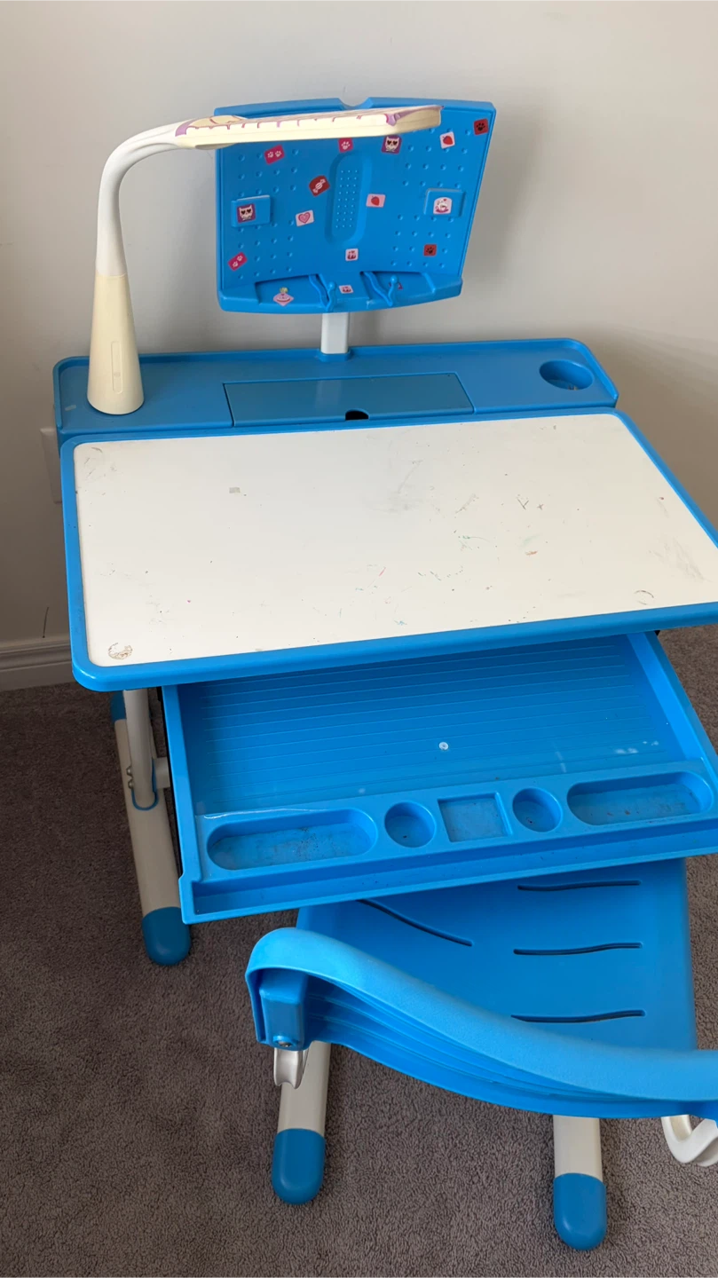 Blue Children's Adjustable Desk and Chair Set with Lamp