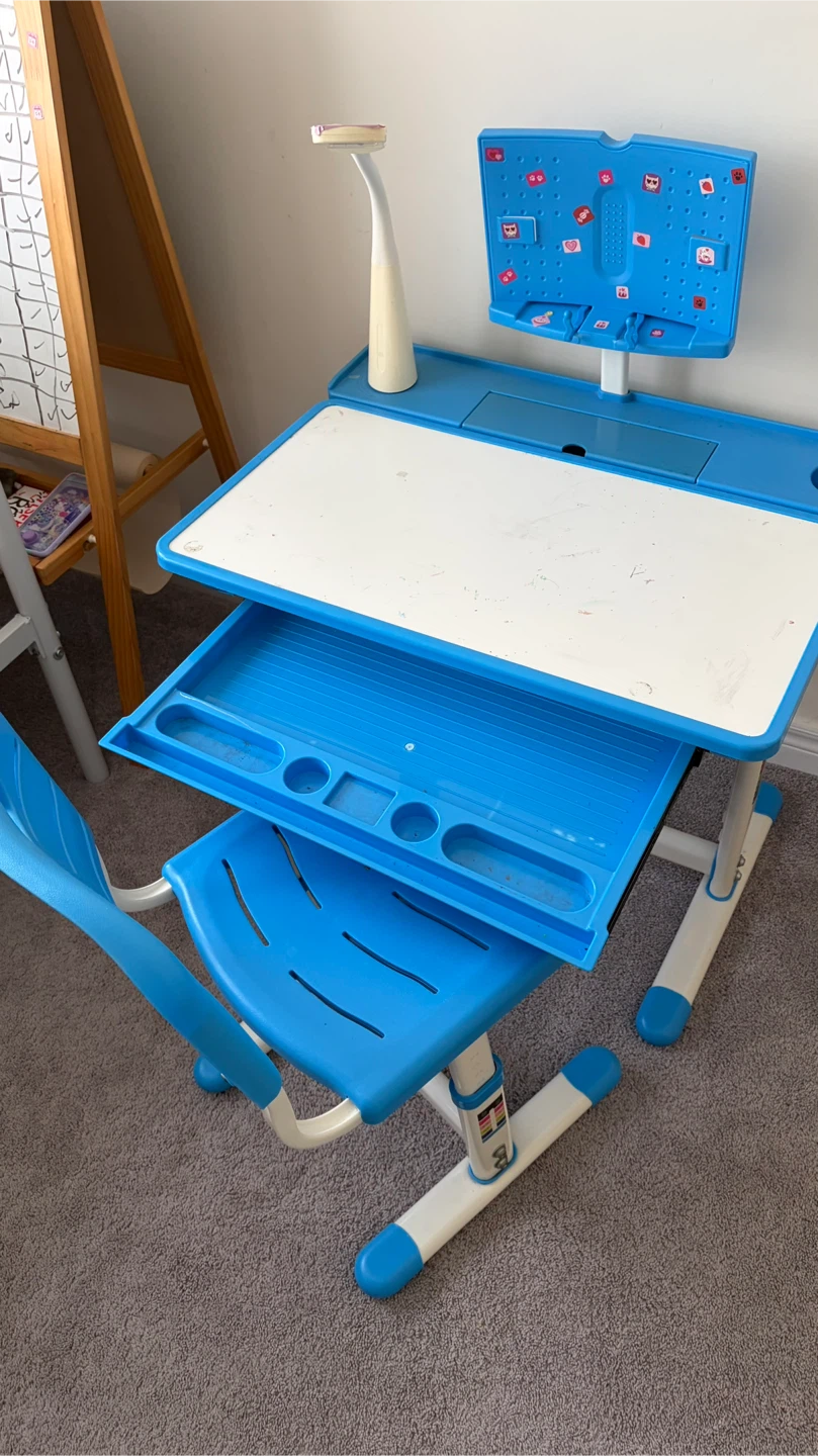 Blue Children's Adjustable Desk and Chair Set with Lamp - photo 2