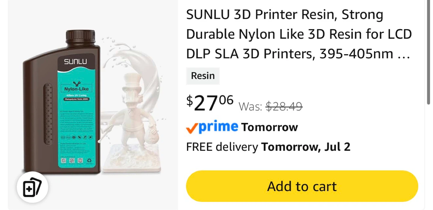 SUNLU 3D Printer Resin - Nylon-Like Dark Grey, 1000g