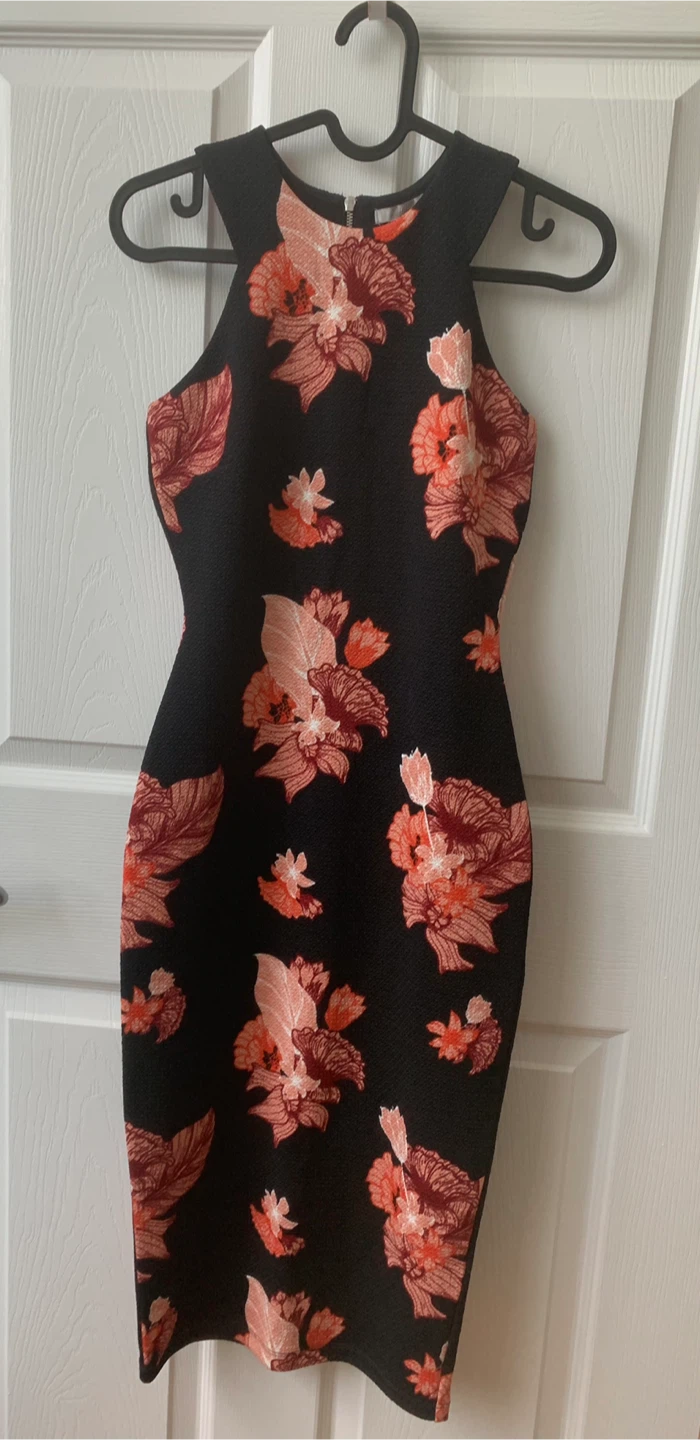 H&M Black floral halter neck midi dress