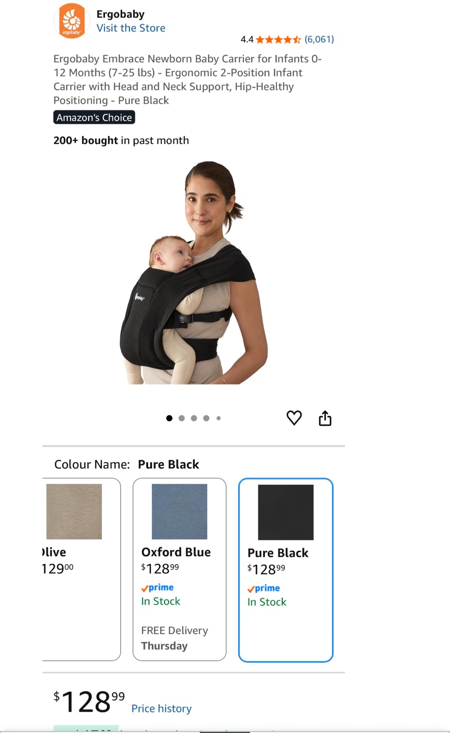 Ergobaby Embrace Newborn Baby Carrier - Pure Black