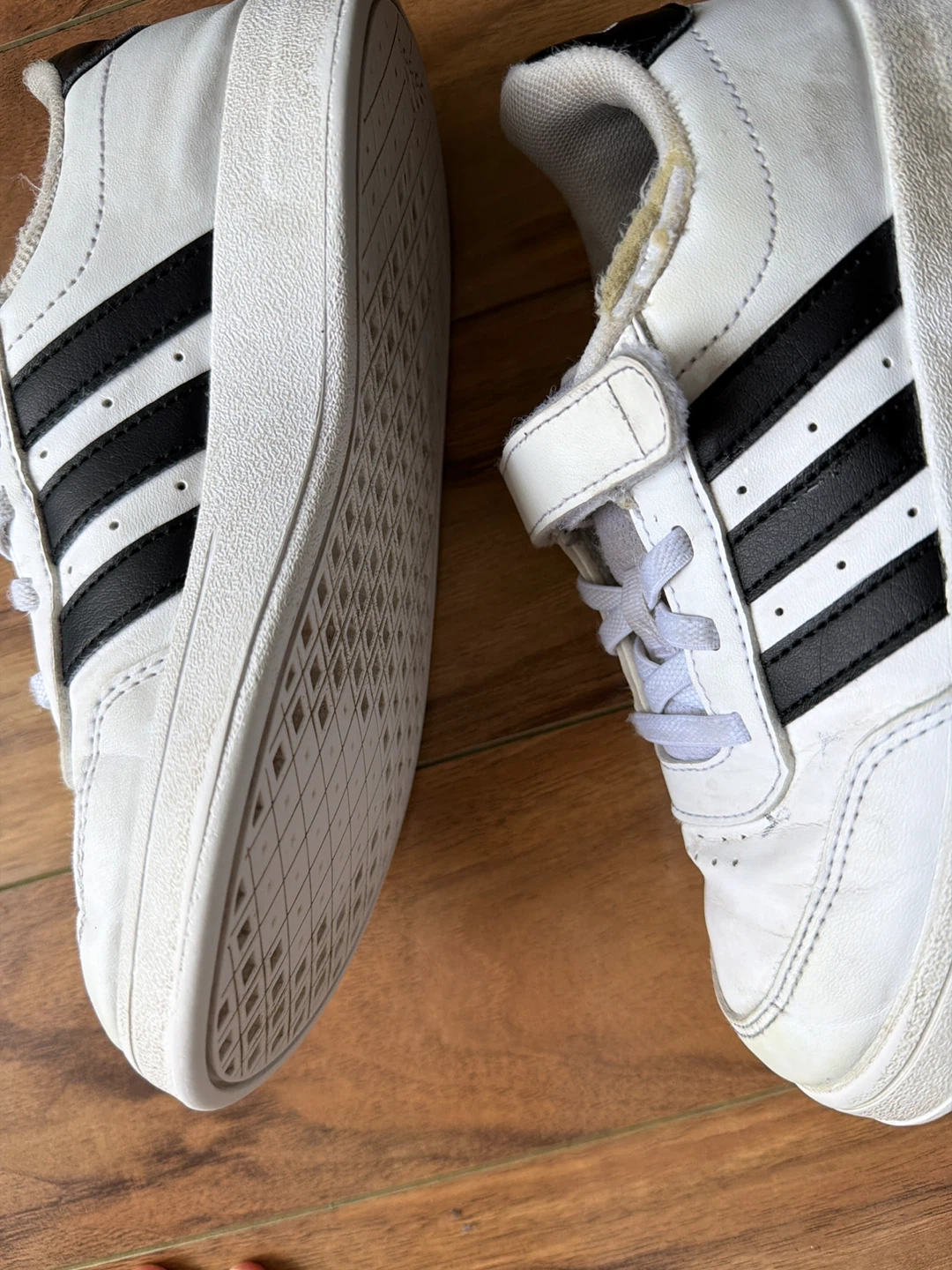Free Adidas Kids White Black Striped Sneakers - photo 4