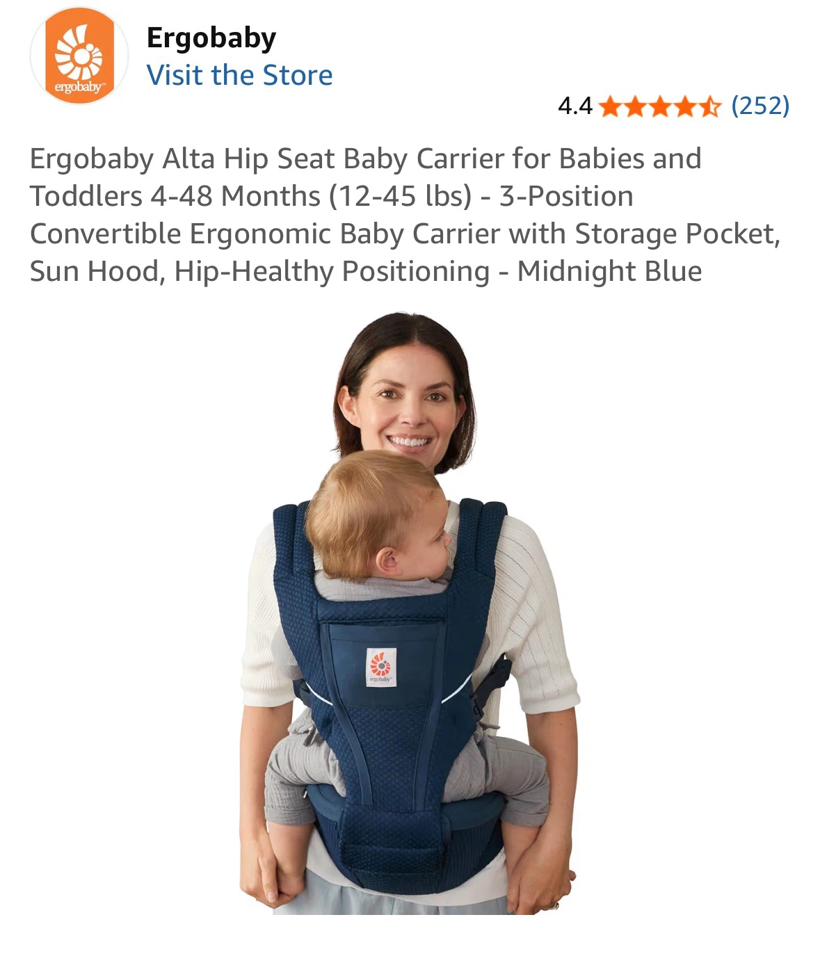 Ergobaby Alta Hip Seat Baby Carrier - Midnight Blue