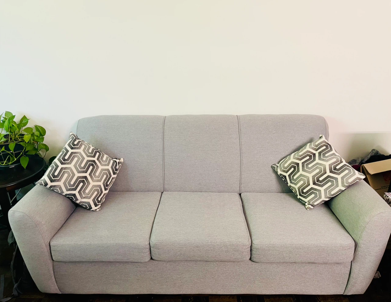Grey 3-Seater Sofa with Accent Pillows