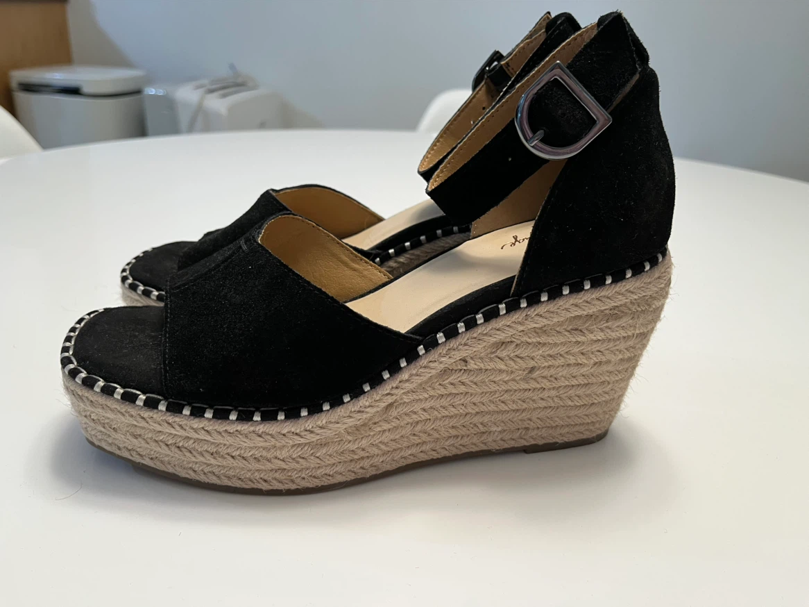 Crown Vintage Black Suede Espadrille Wedge Sandals
