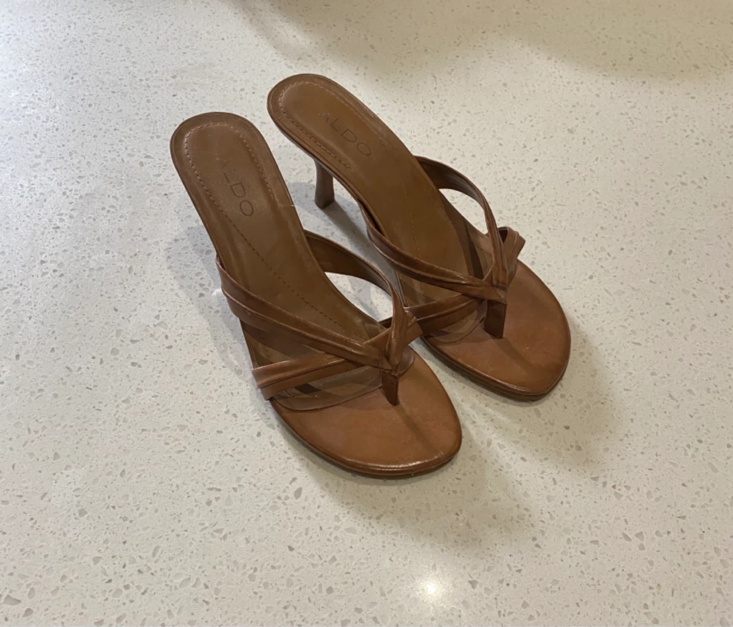 ALDO Brown Thong Heeled Sandals - Size 39