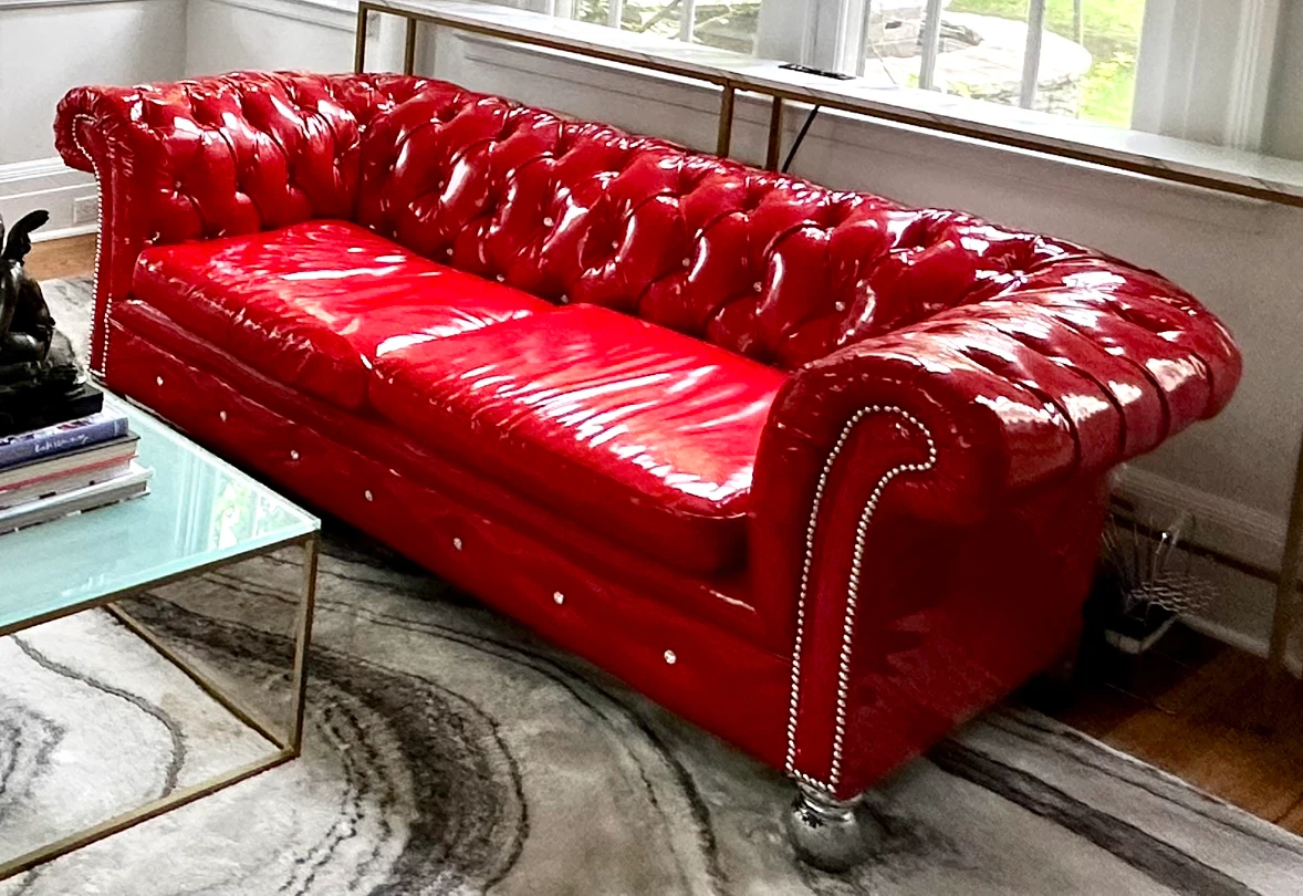 Red Patent Leather Chesterfield Sofa