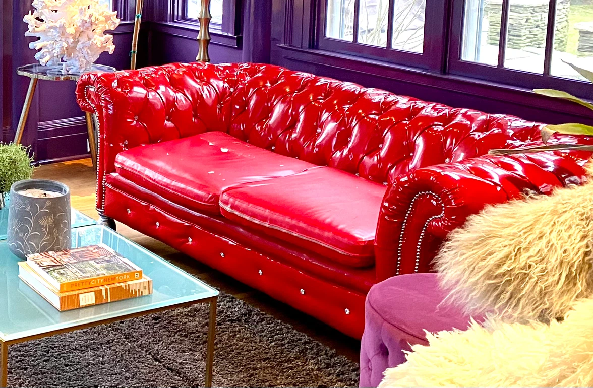 Red Patent Leather Chesterfield Sofa - photo 2