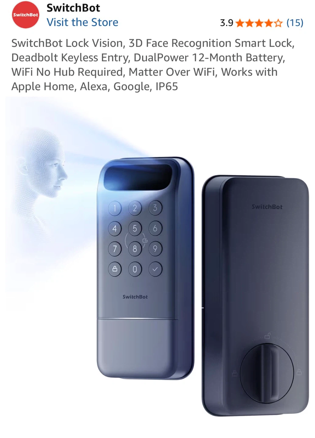 SwitchBot Lock Vision 3D Face Recognition Smart Lock