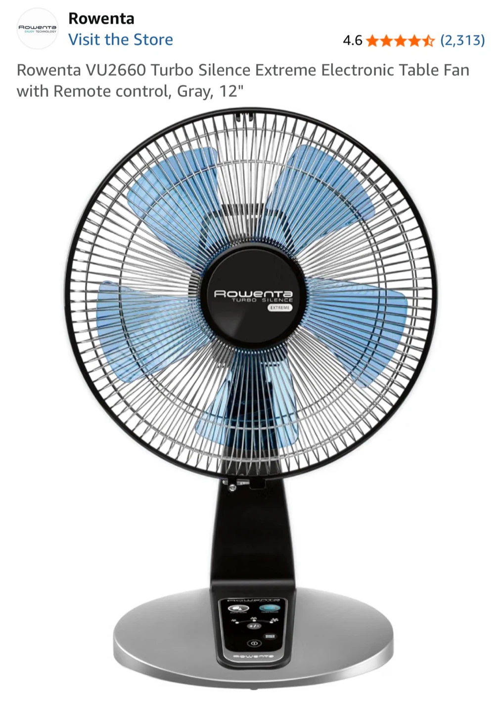 Rowenta VU2660 Turbo Silence Electronic Table Fan - Gray, 12" - photo 2