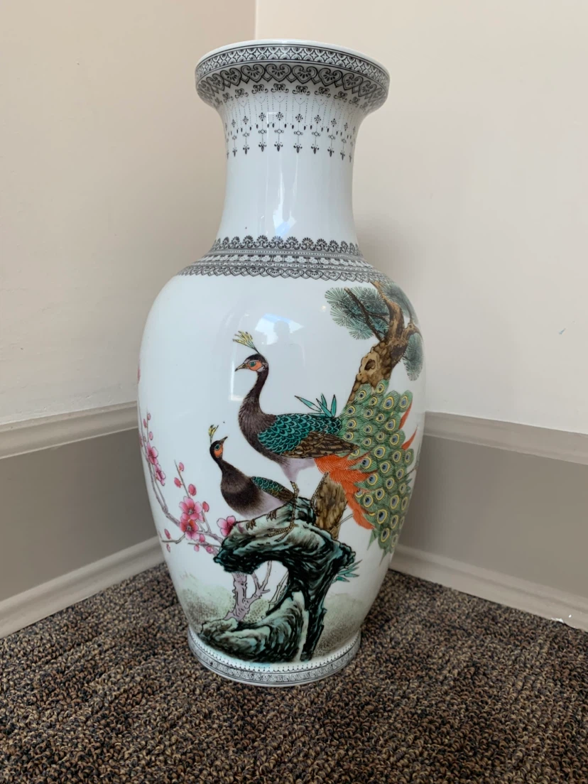 Decorative Ceramic Vase with Peacock Design(36 cm)