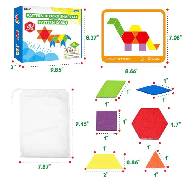 New Montessori Wooden Pattern Blocks Set 300 Pieces - photo 2