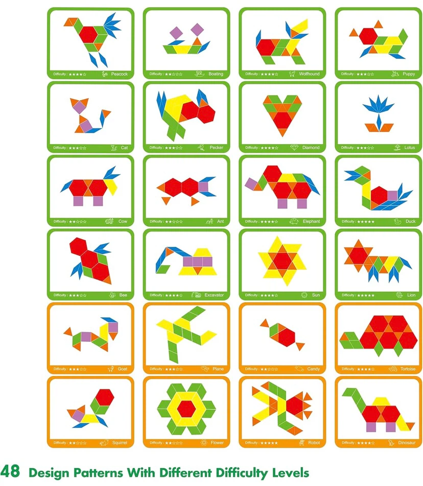 New Montessori Wooden Pattern Blocks Set 300 Pieces - photo 5