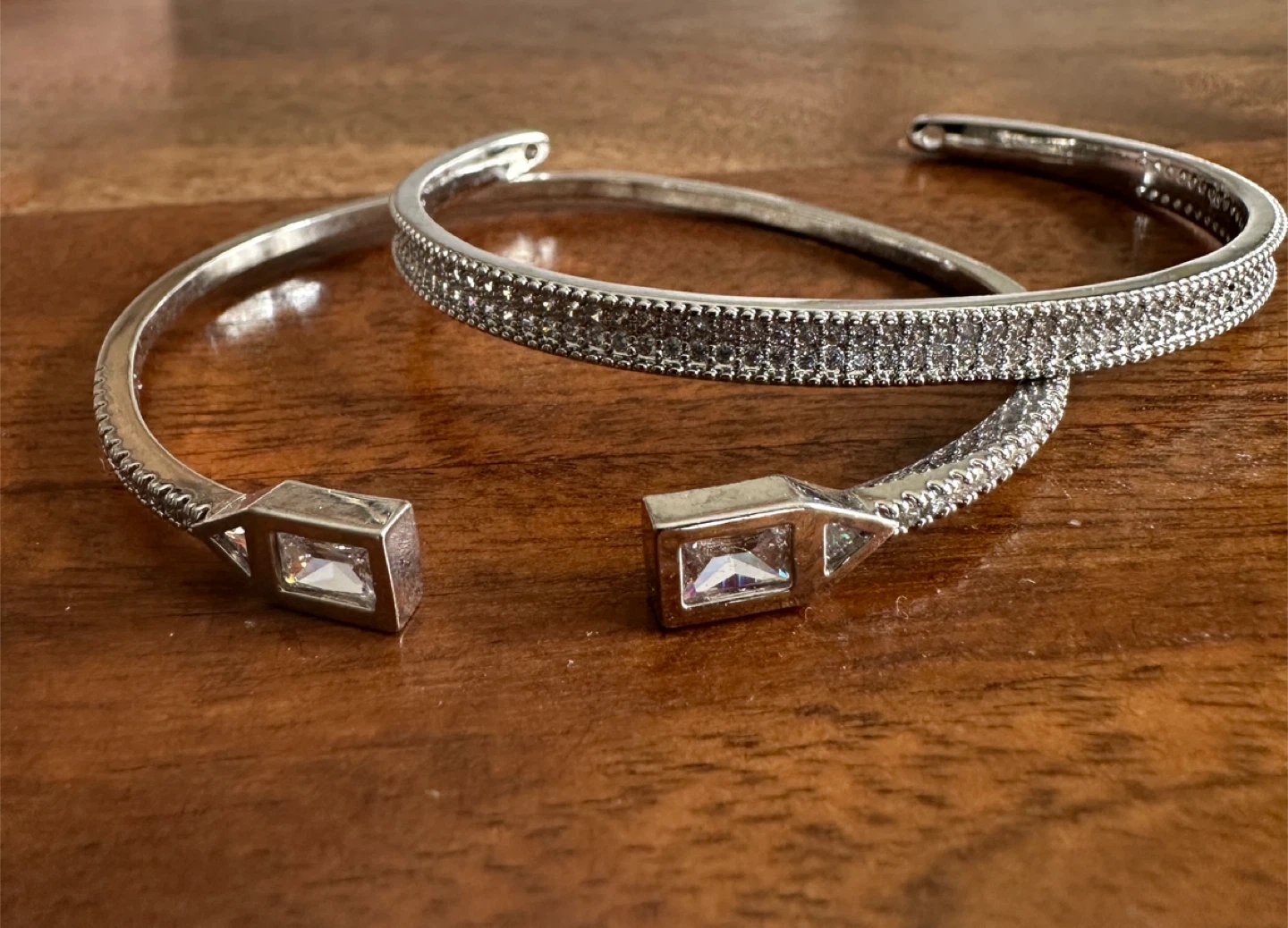 Silver Bangles with Crystal Accents