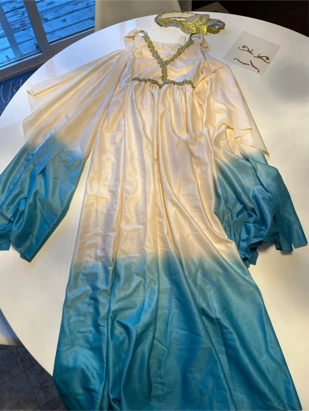 Girls Goddess Costume Dress Ombre and Gold Headband Size 7 - 10 - photo 2