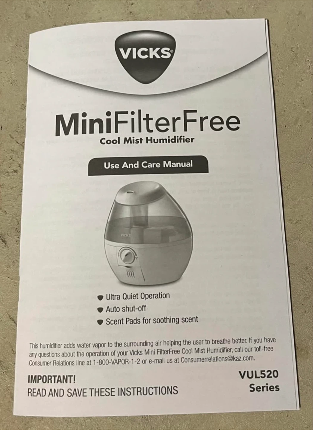 Vicks MiniFilterFree Cool Mist Humidifier VUL520 Series - photo 2