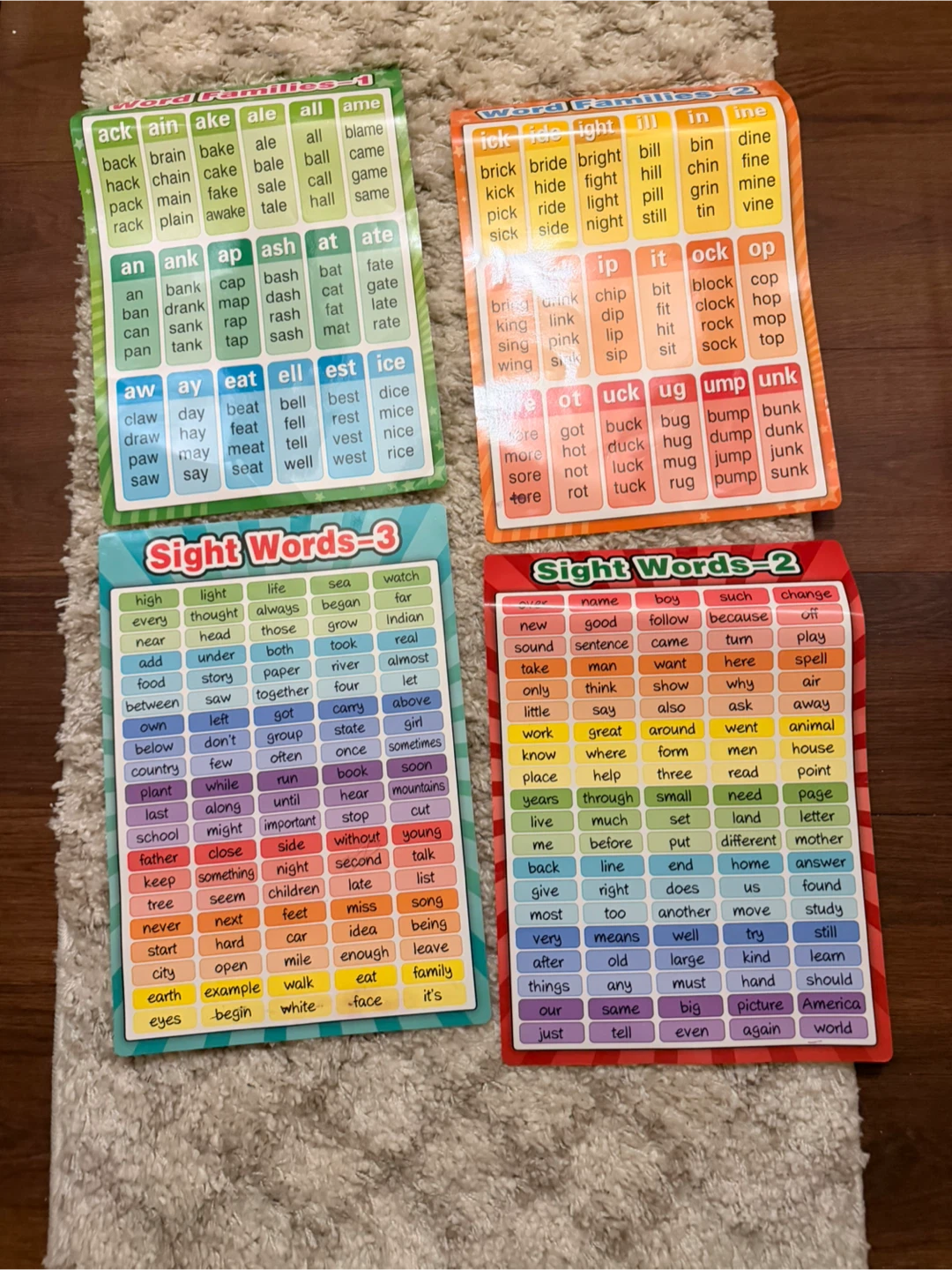 4 Educational Learning Charts - Word Families & Sight Words