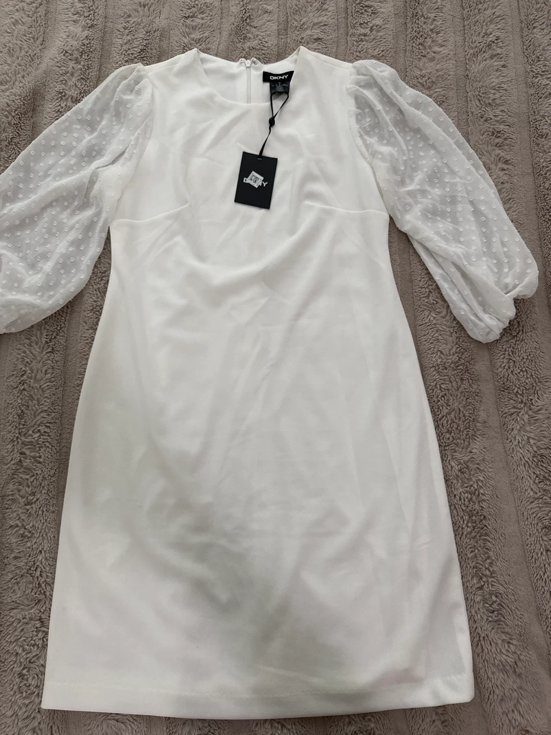 DKNY White Puff Sleeve Dress