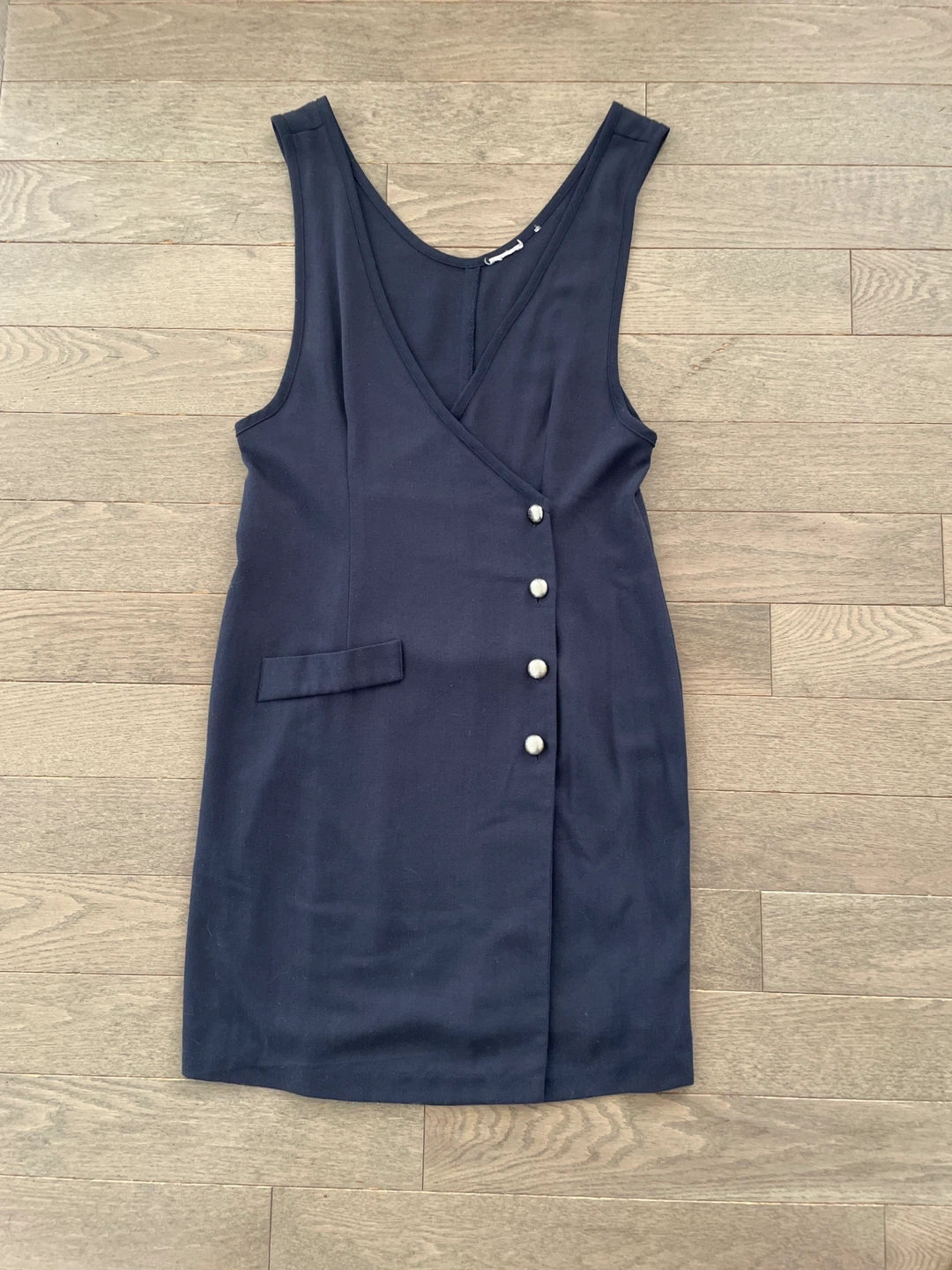 Navy Blue Sleeveless Button Detail Dress