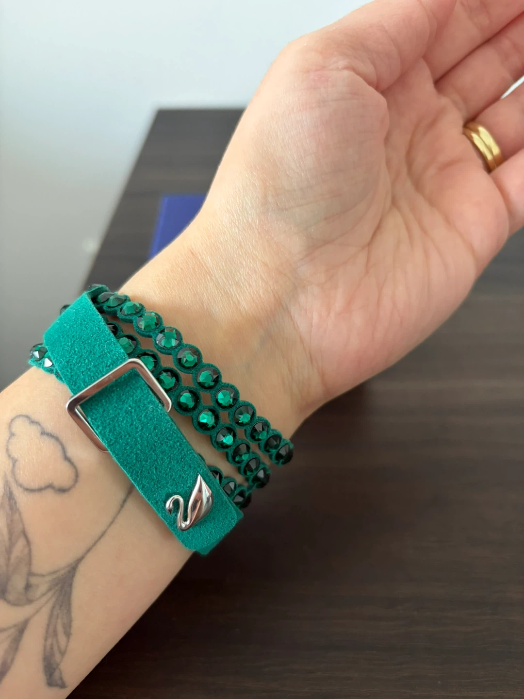 Swarovski Power Collection Emerald Green Wrap Bracelet with Box - photo 3
