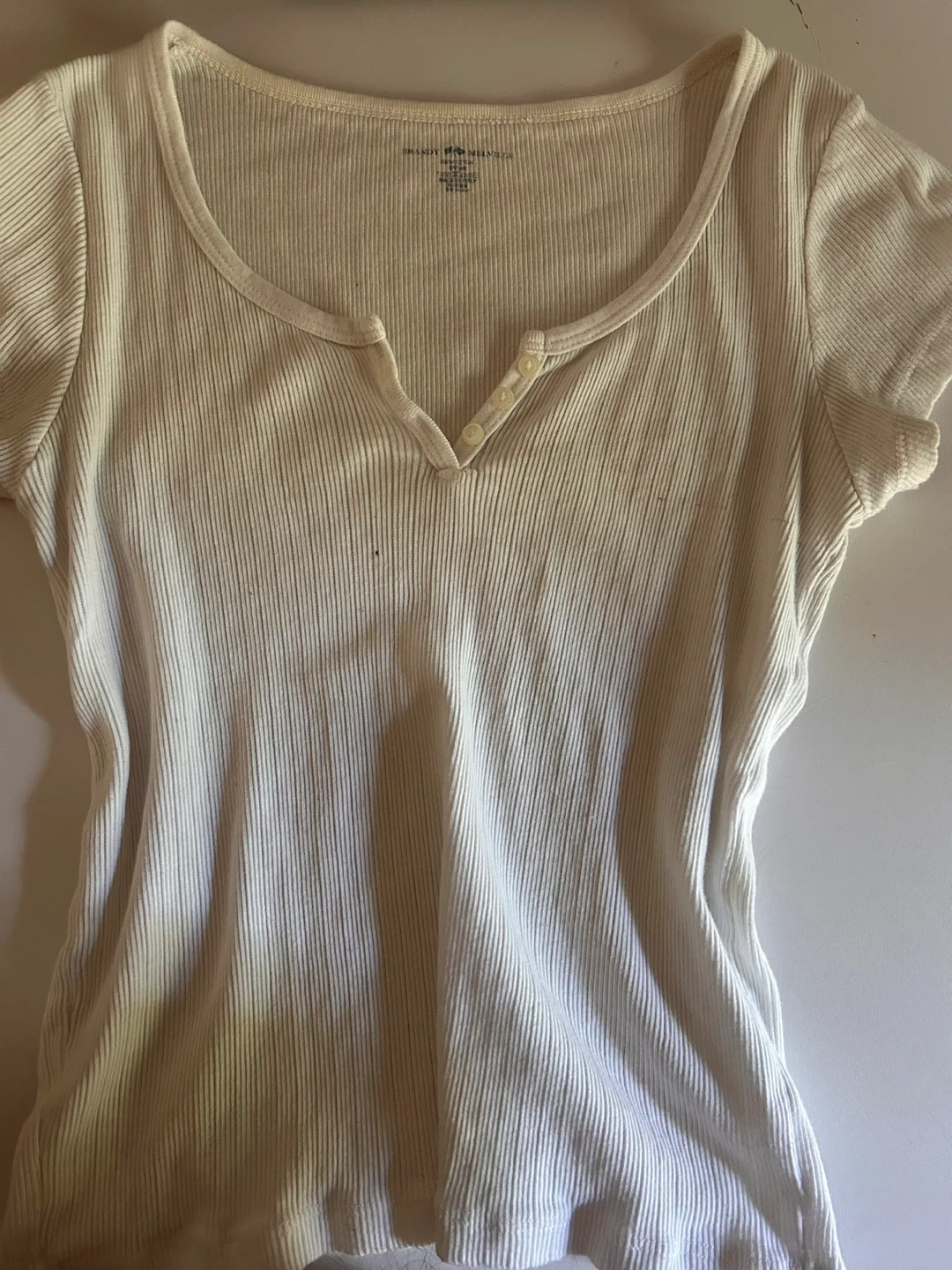 Brandy Melville Cream Ribbed Henley Top