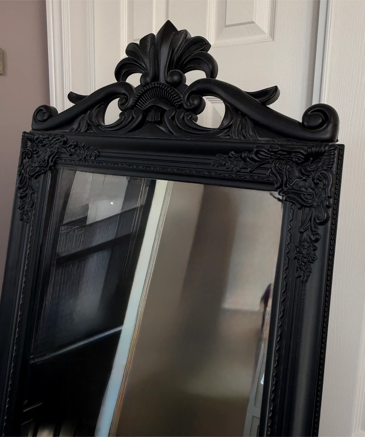 Ornate Black Full-Length Standing Mirror; 60.5” tall  (Mayfair)