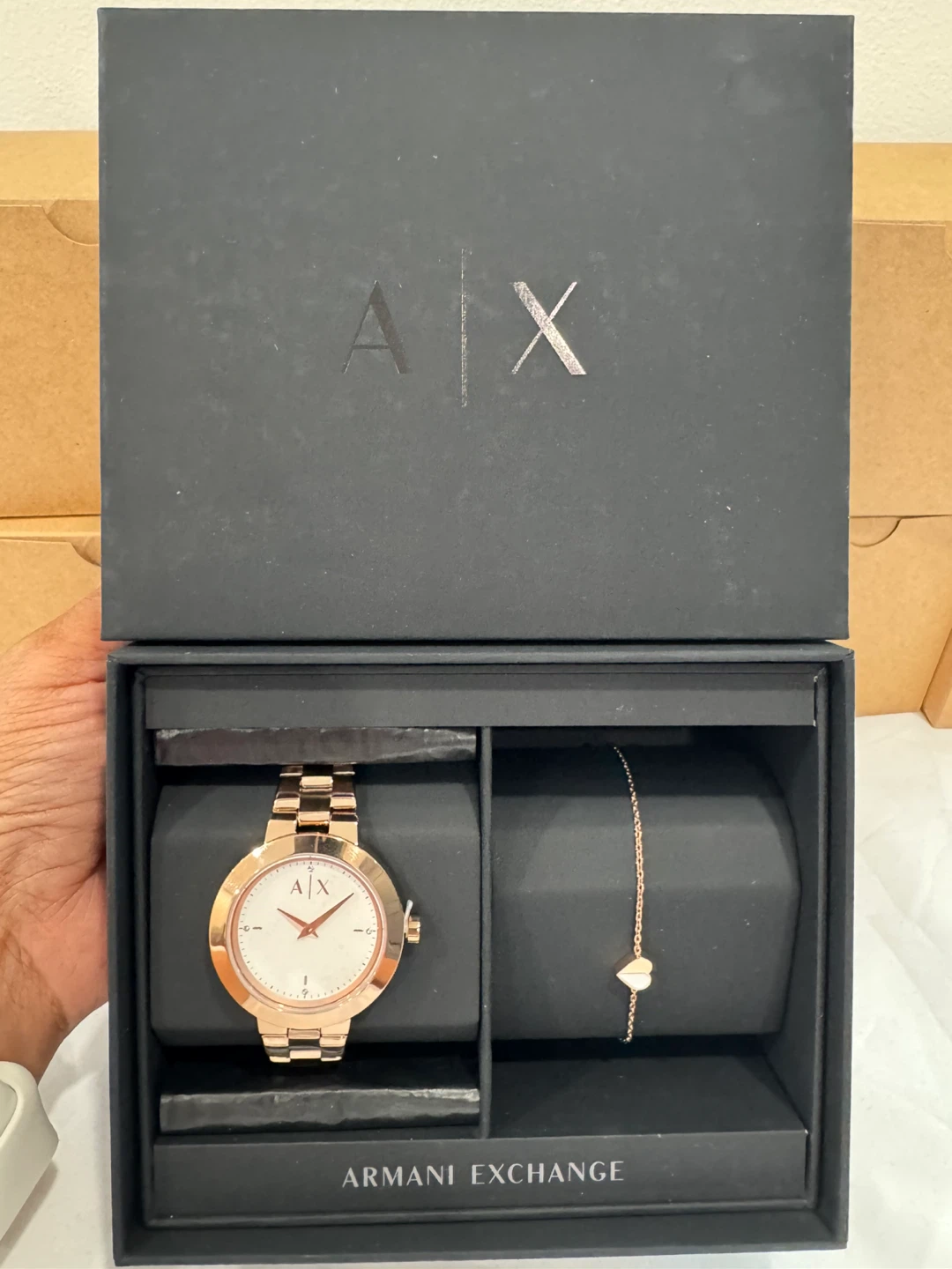 Armani Exchange Rose Gold Watch and Bracelet Set